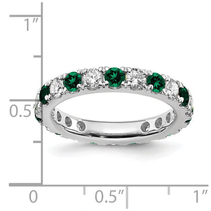 14K Weißgold Memoire-Ring mit 1,2 ct. Laborgezüchteten Diamanten VS/SI+ G+ und Laborgezüchteten Smaragden