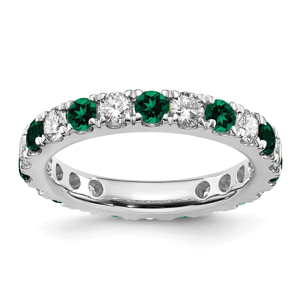14K Weißgold Memoire-Ring mit 1,2 ct. Laborgezüchteten Diamanten VS/SI+ G+ und Laborgezüchteten Smaragden