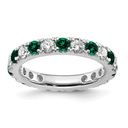 14K Weißgold Memoire-Ring mit 1,2 ct. Laborgezüchteten Diamanten VS/SI+ G+ und Laborgezüchteten Smaragden