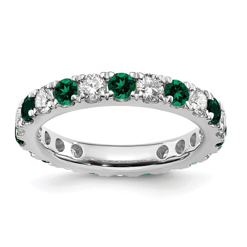 14K Weißgold Memoirering mit 0,75 ct. im Labor gezüchteten Diamanten VS/SI+ G+ und im Labor gezüchteten Smaragden