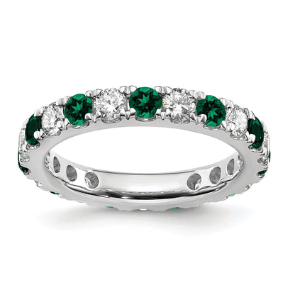 14K Weißgold Memoire-Ring mit 1 ct. Labor-gezüchteten Diamanten VS/SI+ G+ und Labor-gezüchteten Smaragden