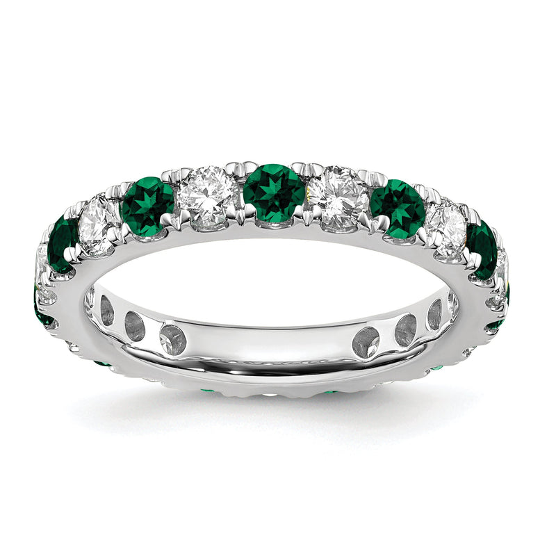 14K Weißgold Memoire-Ring mit 1 ct. Labor-gezüchteten Diamanten VS/SI+ G+ und Labor-gezüchteten Smaragden