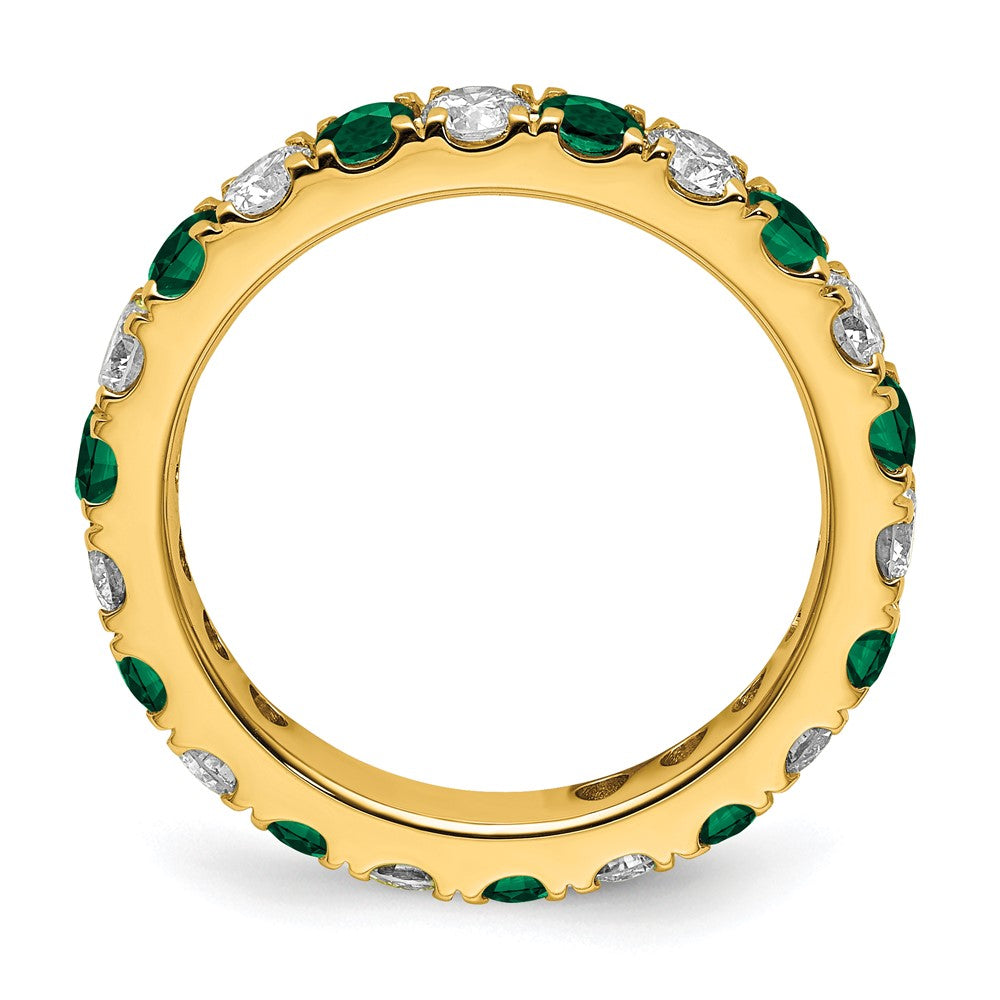 14K Gelbgold Memoire-Ring mit 1 ct. im Labor gezüchteten Diamanten VS/SI+ G+ und im Labor gezüchteten Smaragden