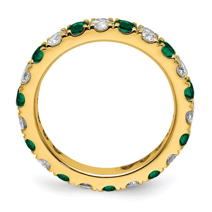14K Gelbgold Memoire-Ring mit 0,75 ct. Laborgezüchteten Diamanten VS/SI+ G+ und Laborgezüchteten Smaragden