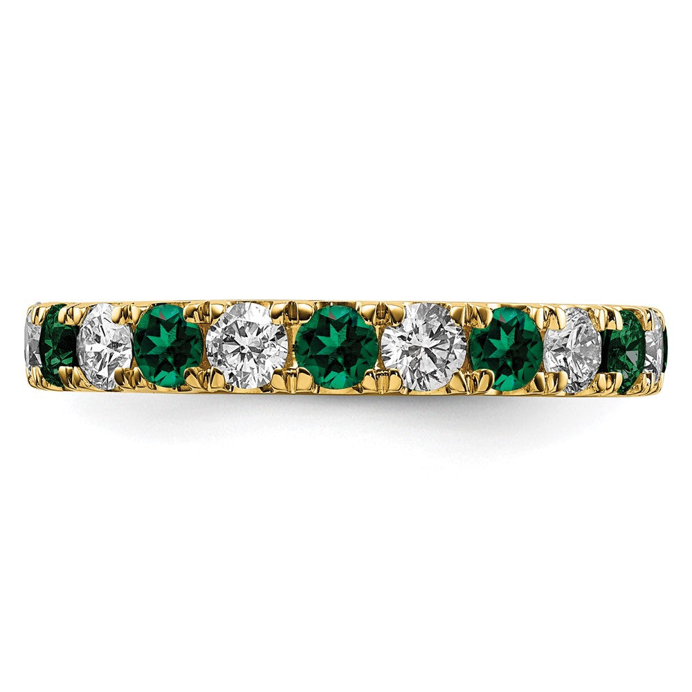 14K Gelbgold Memoire-Ring mit 1 ct. im Labor gezüchteten Diamanten VS/SI+ G+ und im Labor gezüchteten Smaragden