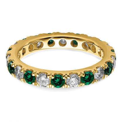 14K Gelbgold Memoire-Ring mit 0,75 ct. Laborgezüchteten Diamanten VS/SI+ G+ und Laborgezüchteten Smaragden