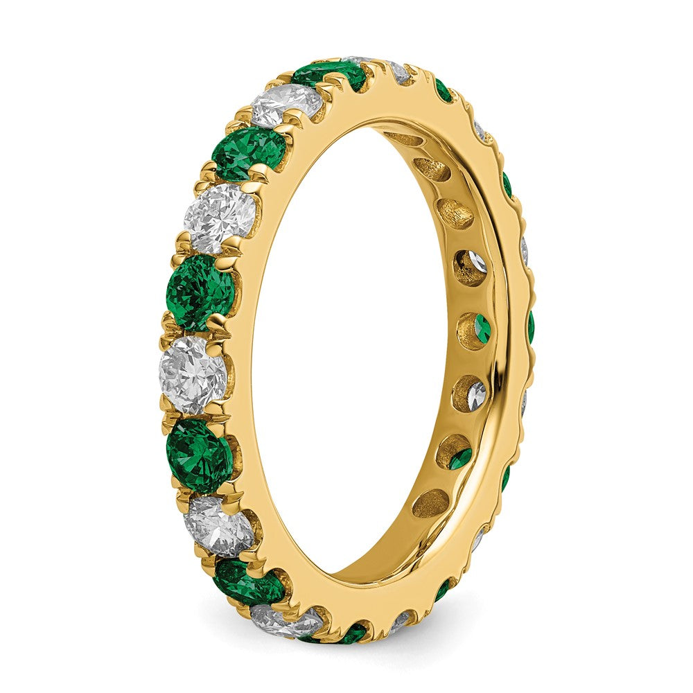 14K Gelbgold Memoire-Ring mit 1,2 ct. im Labor gezüchteten Diamanten VS/SI+ G+ und im Labor gezüchteten Smaragden