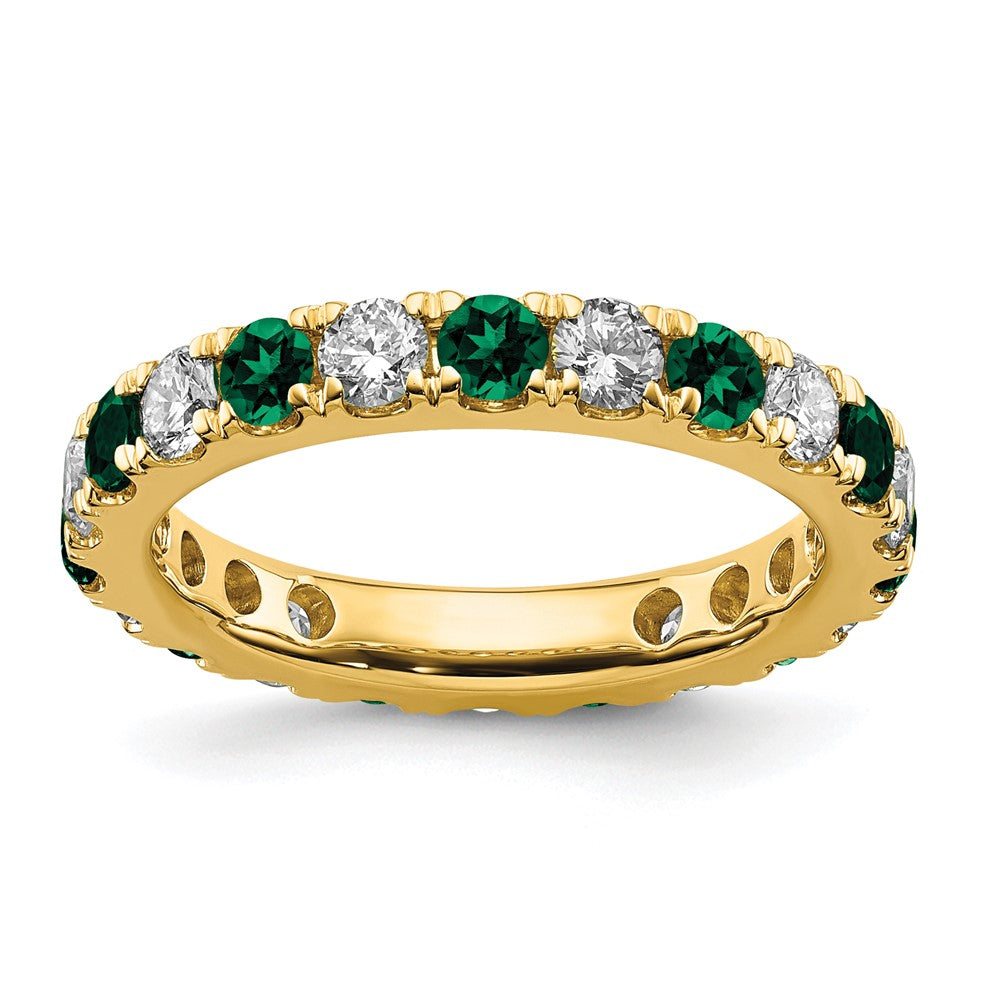 14K Gelbgold Memoire-Ring mit 1,2 ct. im Labor gezüchteten Diamanten VS/SI+ G+ und im Labor gezüchteten Smaragden