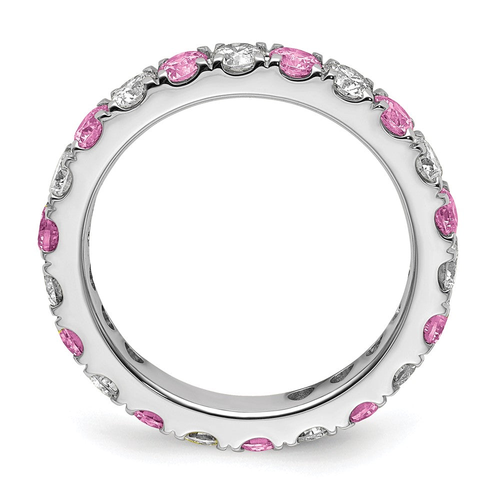 14K Weißgold Memoire-Ring mit 1,2 ct. im Labor gezüchteten Diamanten VS/SI+ G+ und im Labor gezüchteten pinken Saphiren