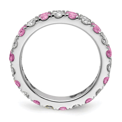 14K Weißgold Memoire-Ring mit 1 ct. im Labor gezüchteten Diamanten VS/SI+ G+ und im Labor gezüchteten pinken Saphiren