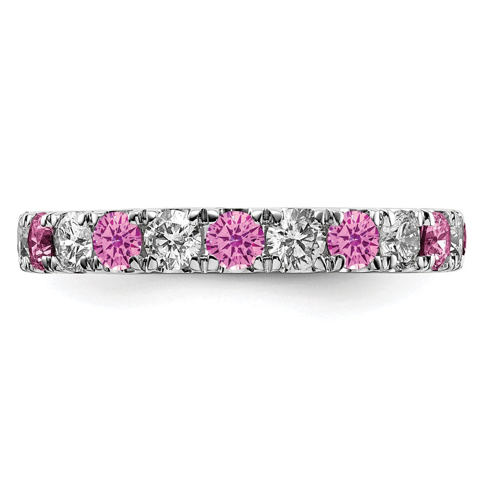 14K Weißgold Memoire-Ring mit 1 ct. Labor-gezüchteten Diamanten VS/SI+ G+ und Labor-gezüchteten pinken Saphiren