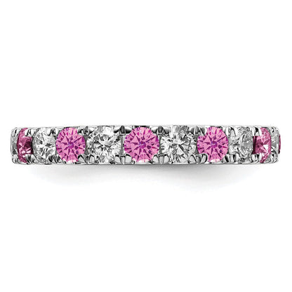14K Weißgold Memoire Ring mit 0,75 ct. im Labor gezüchteten Diamanten VS/SI+ G+ und im Labor gezüchteten pinken Saphiren
