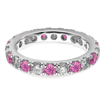 14K Weißgold Memoire Ring mit 0,75 ct. im Labor gezüchteten Diamanten VS/SI+ G+ und im Labor gezüchteten pinken Saphiren