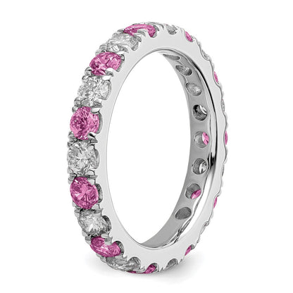 14K Weißgold Memoire-Ring mit 1 ct. Labor-gezüchteten Diamanten VS/SI+ G+ und Labor-gezüchteten pinken Saphiren
