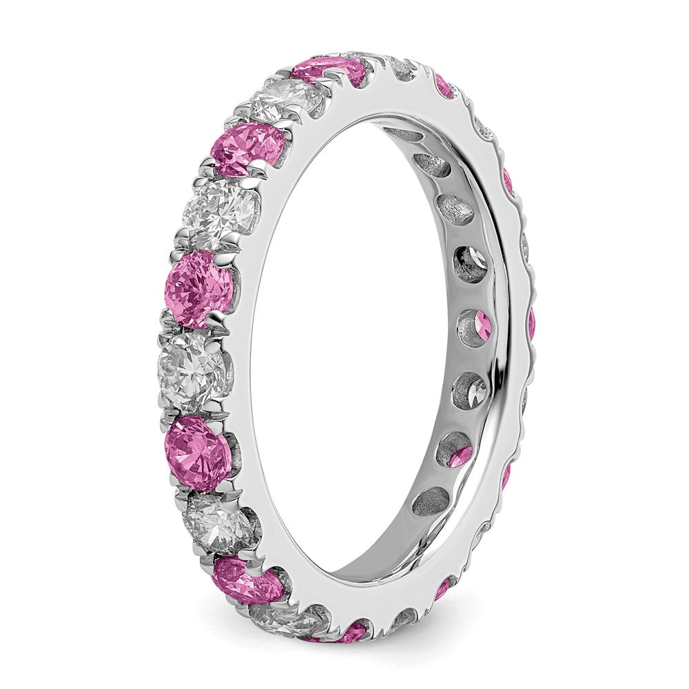 14K Weißgold Memoire-Ring mit 1 ct. im Labor gezüchteten Diamanten VS/SI+ G+ und im Labor gezüchteten pinken Saphiren