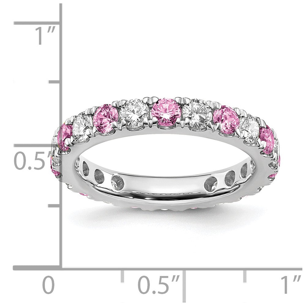 14K Weißgold Memoire-Ring mit 1,2 ct. im Labor gezüchteten Diamanten VS/SI+ G+ und im Labor gezüchteten pinken Saphiren