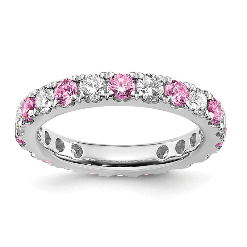 14K Weißgold Memoire-Ring mit 1 ct. laborgezüchtetem Diamant VS/SI+ G+ und laborgezüchtetem Pink-Saphir