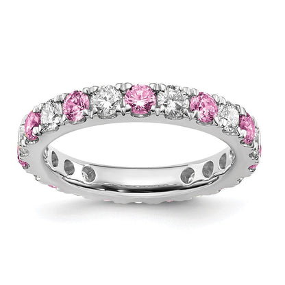 14K Weißgold Memoire Ring mit 0,75 ct. im Labor gezüchteten Diamanten VS/SI+ G+ und im Labor gezüchteten pinken Saphiren