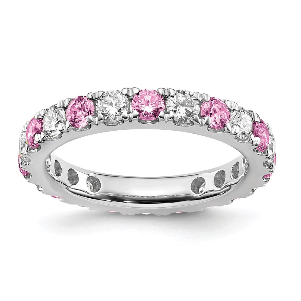 14K Weißgold Memoire-Ring mit 1 ct. Labor-gezüchteten Diamanten VS/SI+ G+ und Labor-gezüchteten pinken Saphiren