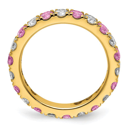 14K Gelbgold Memoire Ring mit 1,2 ct. Labor gezüchteten Diamanten VS/SI+ G+ und im Labor gezüchteten pinken Saphiren