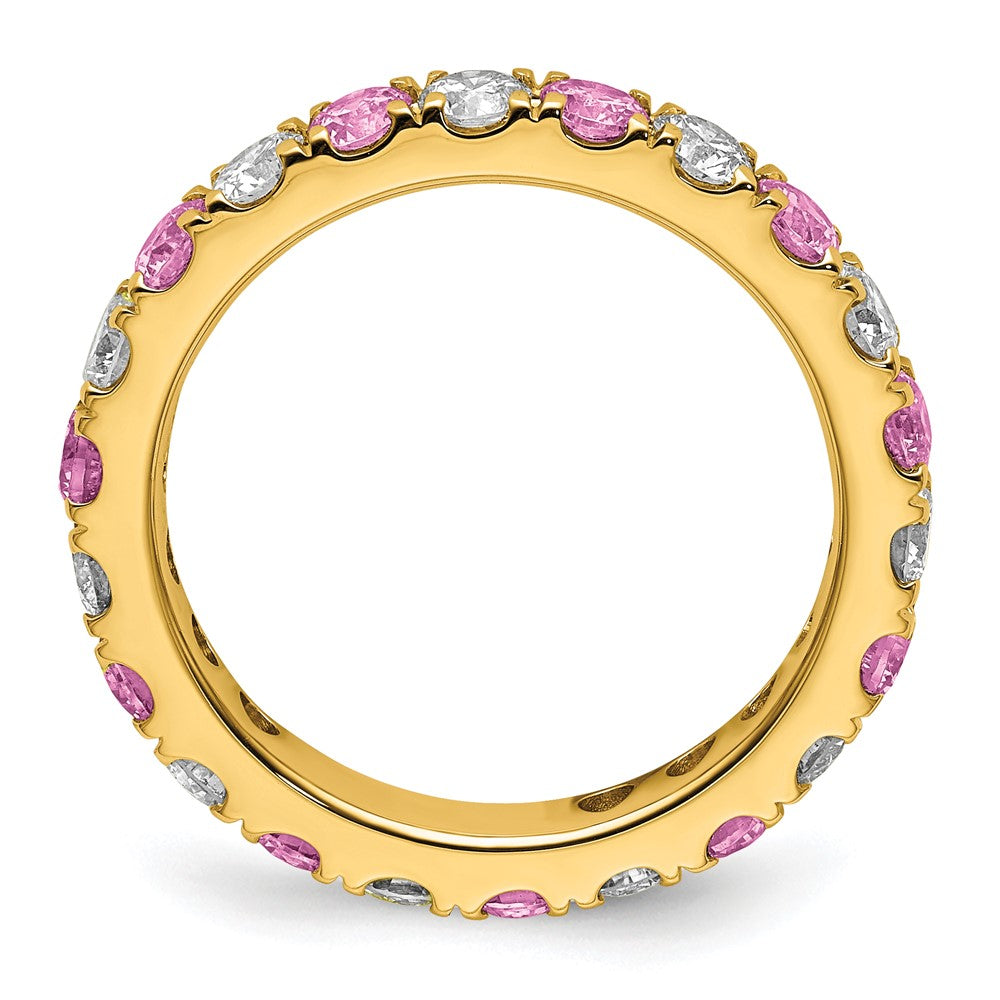 14K Gelbgold Memoire-Ring mit 1,2 ct. im Labor gezüchteten Diamanten VS/SI+ G+ und im Labor gezüchteten pinken Saphiren