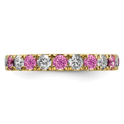 14K Gelbgold Memoire-Ring mit 1,2 ct. im Labor gezüchteten Diamanten VS/SI+ G+ und im Labor gezüchteten pinken Saphiren