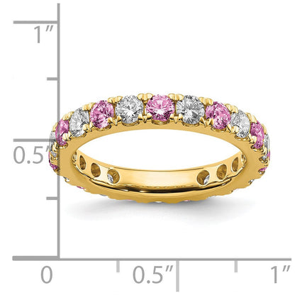 14K Gelbgold Memoire-Ring mit 1 0,2 ct. laborgezüchteten Diamanten VS/SI+ G+ und laborgezüchteten pinken Saphiren