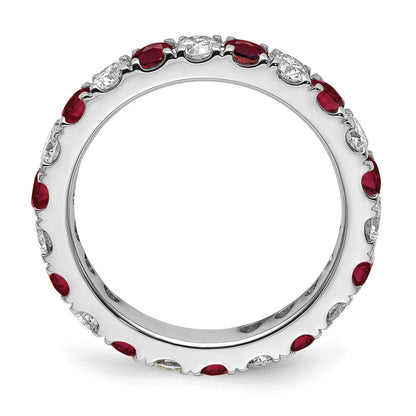14K Weißgold Memoire-Ring mit 1 ct. im Labor gezüchteten Diamanten VS/SI+ G+ und im Labor gezüchteten Rubinen