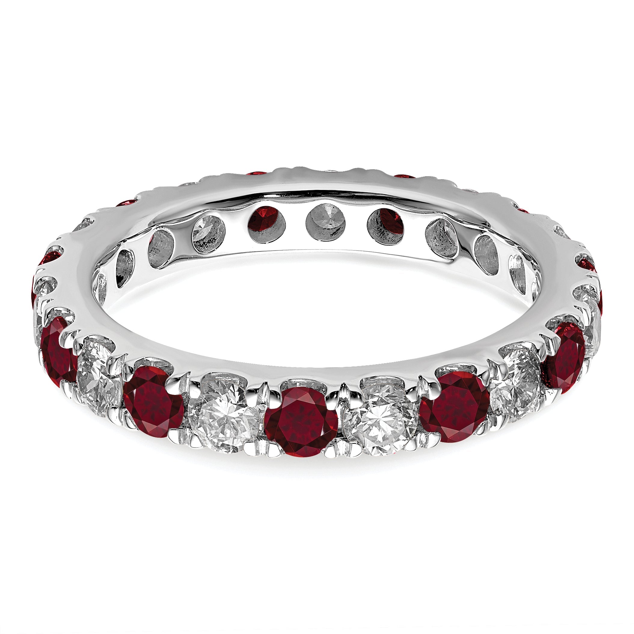 14K Weißgold Memoire-Ring mit 1 ct. Labordiamanten VS/SI+ G+ und Laborrubinen