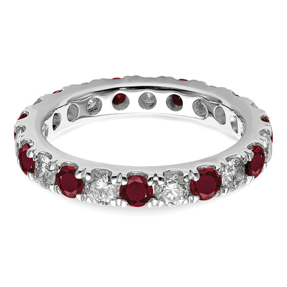 14K Weißgold Memoire-Ring mit 1 ct. Labordiamanten VS/SI+ G+ und Laborrubinen