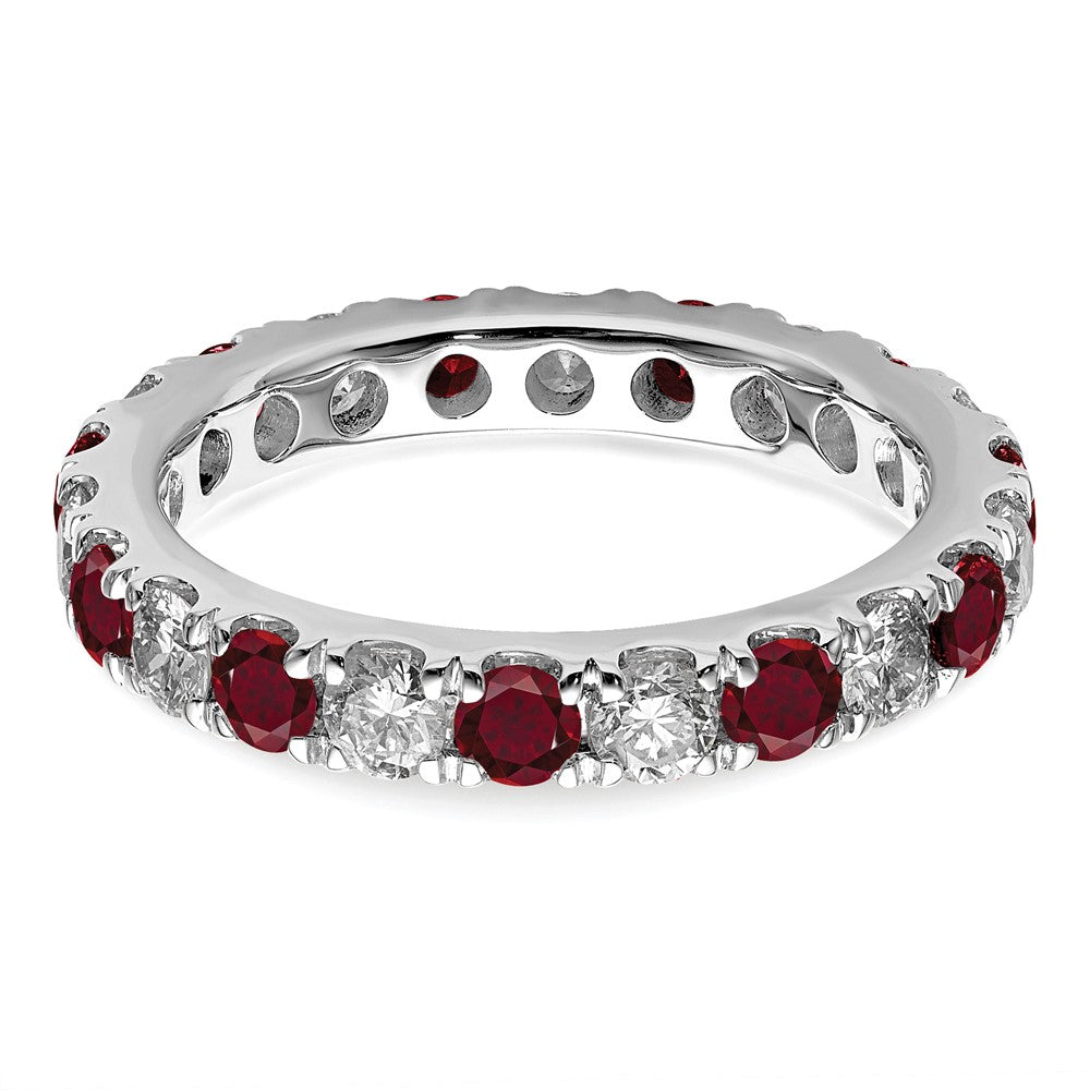 14K Weißgold Memoire-Ring mit 1 ct. im Labor gezüchteten Diamanten VS/SI+ G+ und im Labor gezüchtetem Rubin