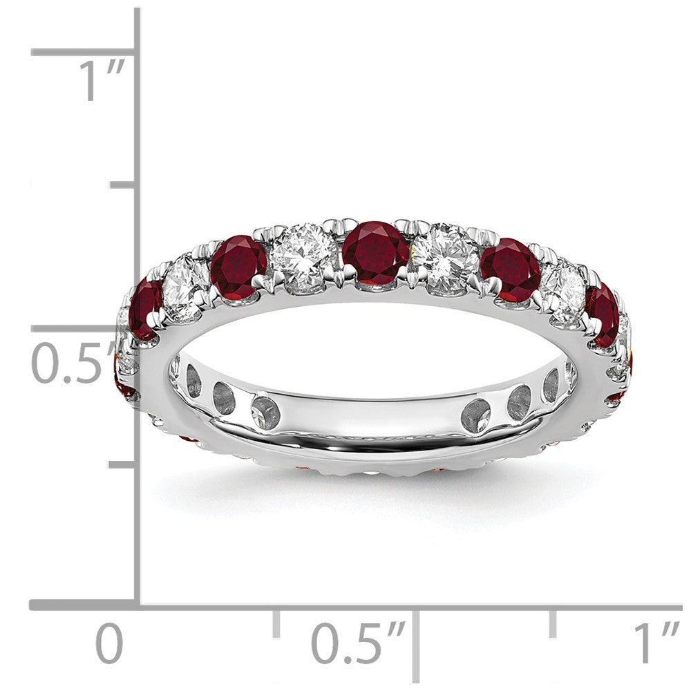 14K Weißgold Memoire-Ring mit 1 ct. im Labor gezüchteten Diamanten VS/SI+ G+ und im Labor gezüchteten Rubinen