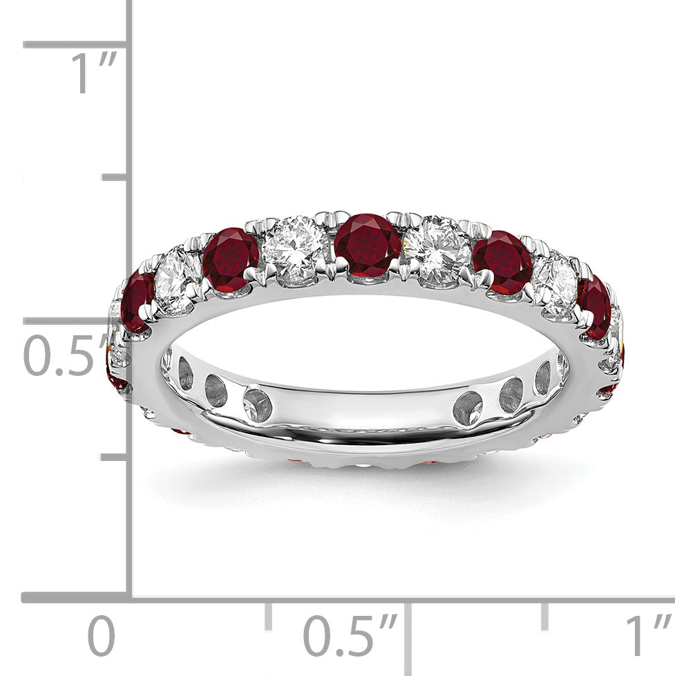 14K Weißgold Memoire-Ring mit 1 ct. Labordiamanten VS/SI+ G+ und Laborrubinen