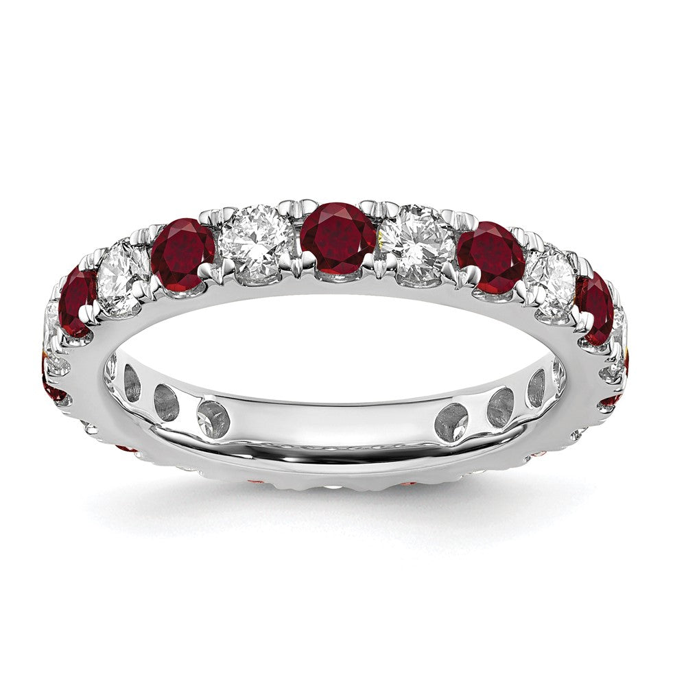 14K Weißgold Memoire-Ring mit 1 ct. im Labor gezüchteten Diamanten VS/SI+ G+ und im Labor gezüchteten Rubinen
