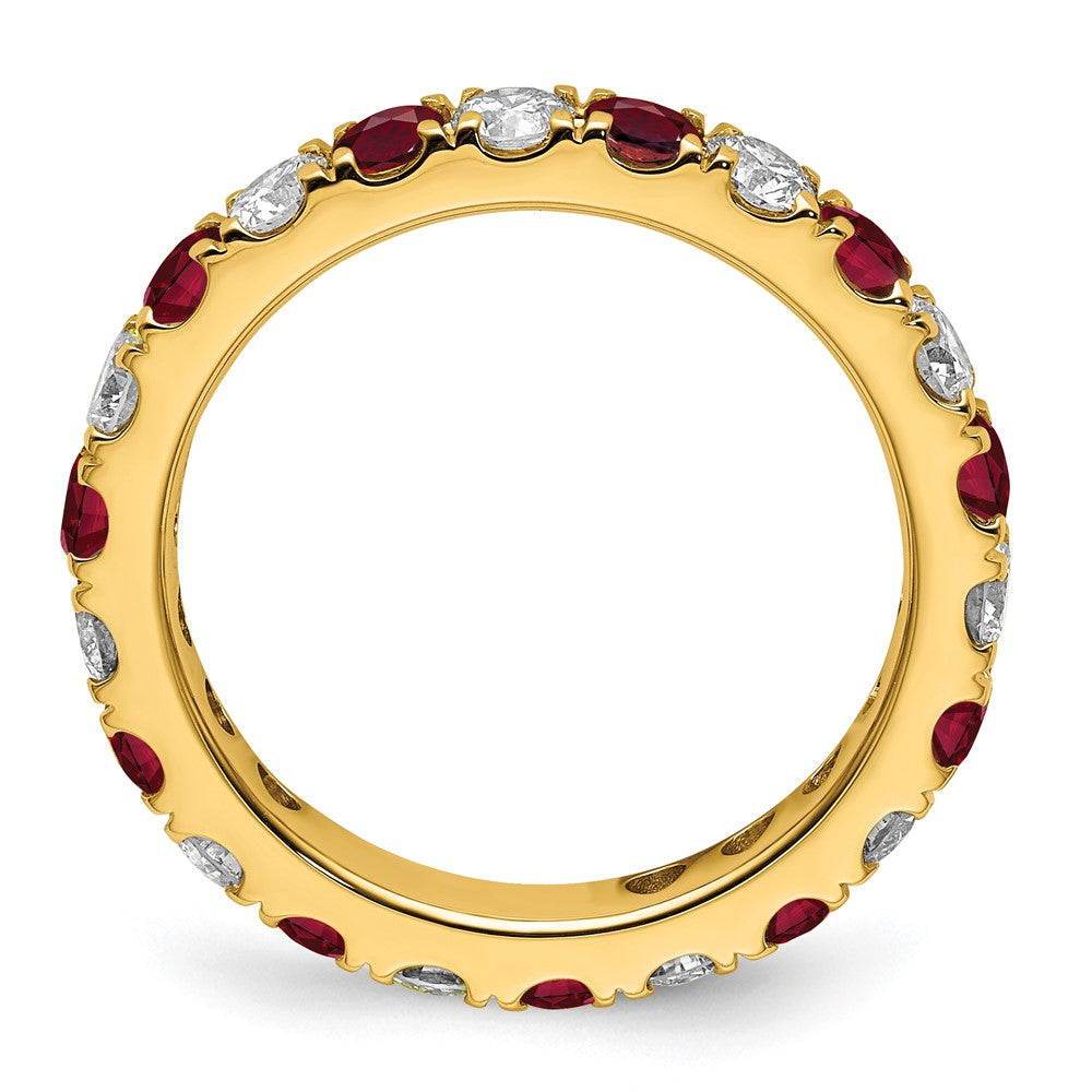 14K Gelbgold Memoire-Ring mit 1 ct. laborgezüchteten Diamanten VS/SI+ G+ und laborgezüchteten Rubinen