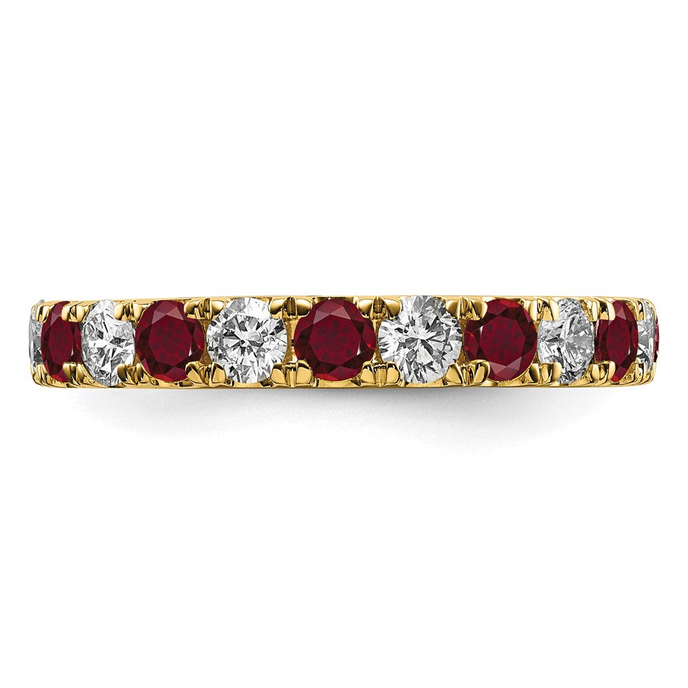 14K Gelbgold Memoire-Ring mit 1,2 ct. im Labor gewachsenen Diamanten VS/SI+ G+ und im Labor gezüchteten Rubinen