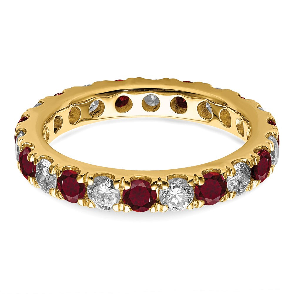 14K Gelbgold Memoire-Ring mit 1,2 ct. im Labor gewachsenen Diamanten VS/SI+ G+ und im Labor gezüchteten Rubinen