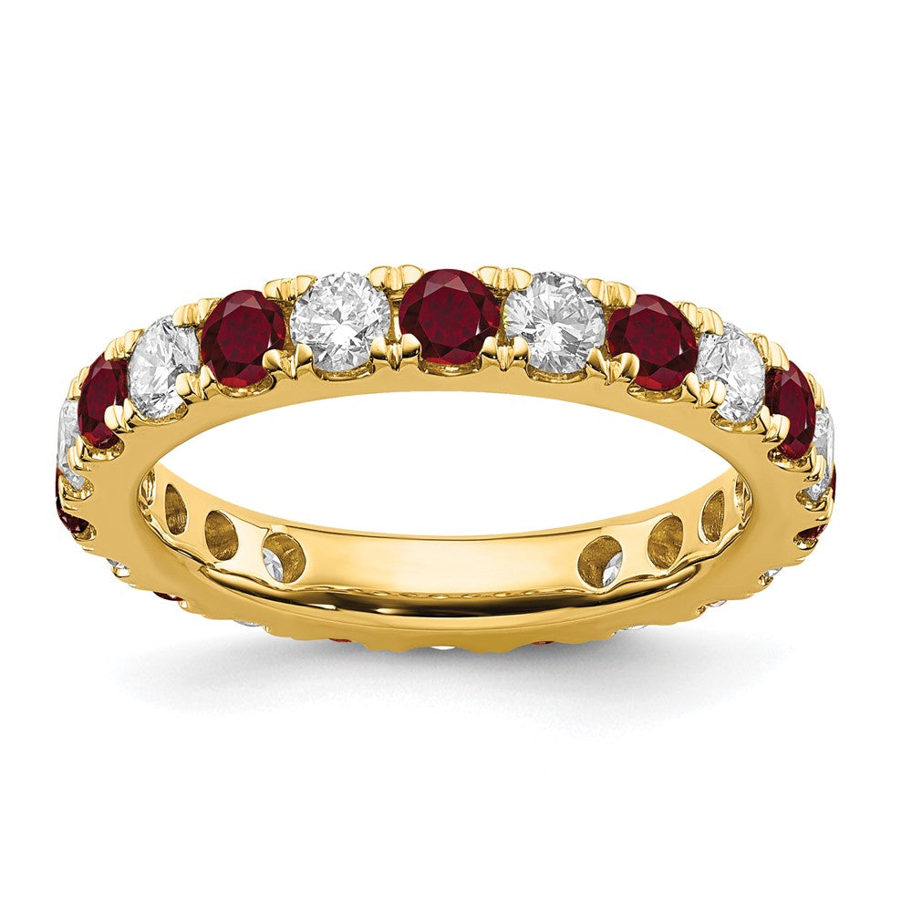 14K Gelbgold Memoire-Ring mit 1 ct. laborgezüchteten Diamanten VS/SI+ G+ und laborgezüchteten Rubinen