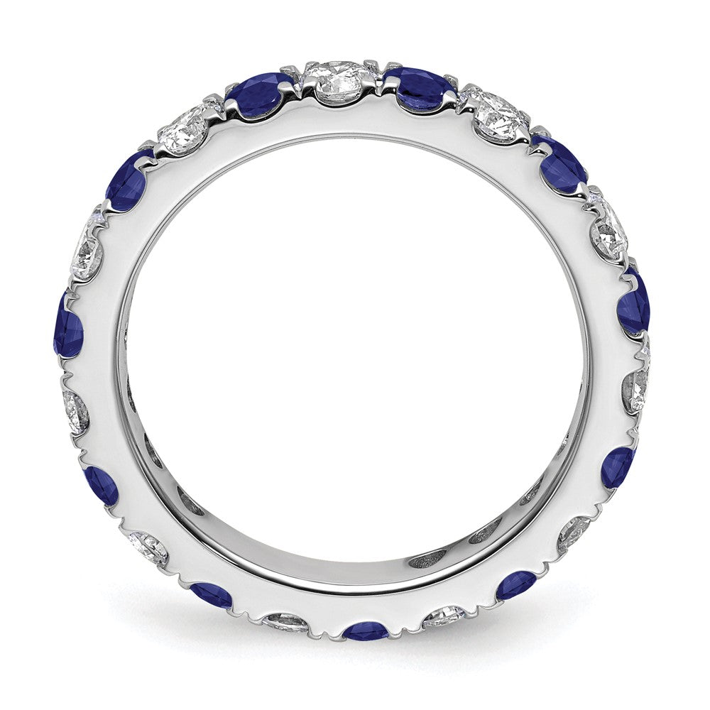 14K Weißgold Memoire Ring mit 1,2 ct. im Labor gezüchteten Diamanten VS/SI+ G+ und im Labor gezüchteten blauen Saphiren