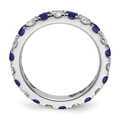 14K Weißgold Memoire-Ring mit 1,2 ct. im Labor gezüchteten Diamanten VS/SI+ G+ und im Labor gezüchteten blauen Saphiren