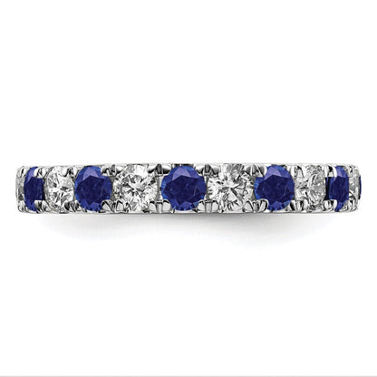 14K Weißgold Memoire-Ring mit 1,2 ct. im Labor gezüchteten Diamanten VS/SI+ G+ und im Labor gezüchteten blauen Saphiren