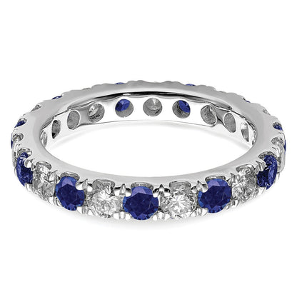 14K Weißgold Memoire-Ring mit 1 ct. im Labor gezüchtetem Diamant VS/SI+ G+ und im Labor gezüchtetem blauem Saphir