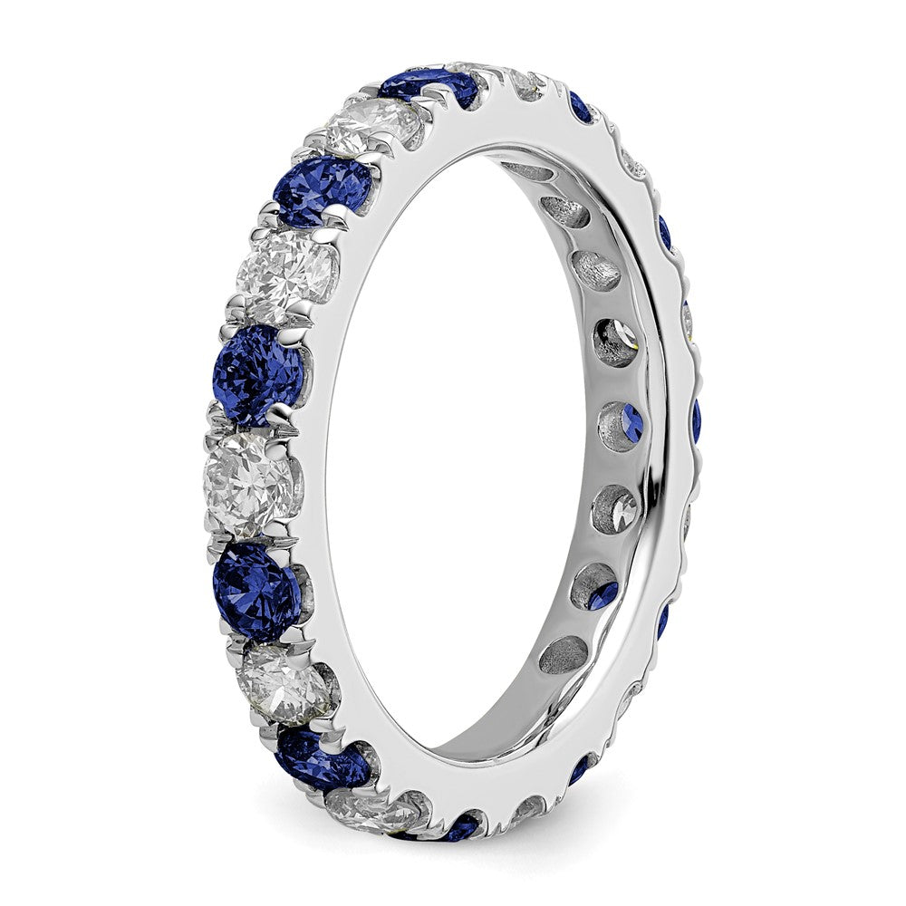 14K Weißgold Memoire-Ring mit 1 ct. im Labor gezüchtetem Diamant VS/SI+ G+ und im Labor gezüchtetem blauem Saphir