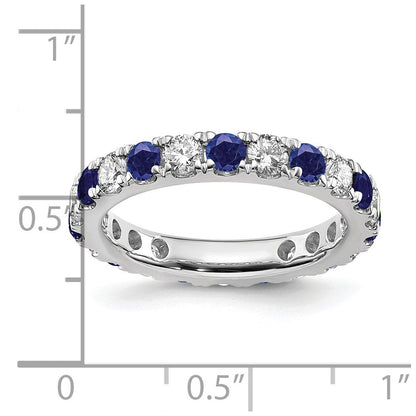 14K Weißgold Memoire-Ring mit 1,2 ct. im Labor gezüchteten Diamanten VS/SI+ G+ und im Labor gezüchteten blauen Saphiren