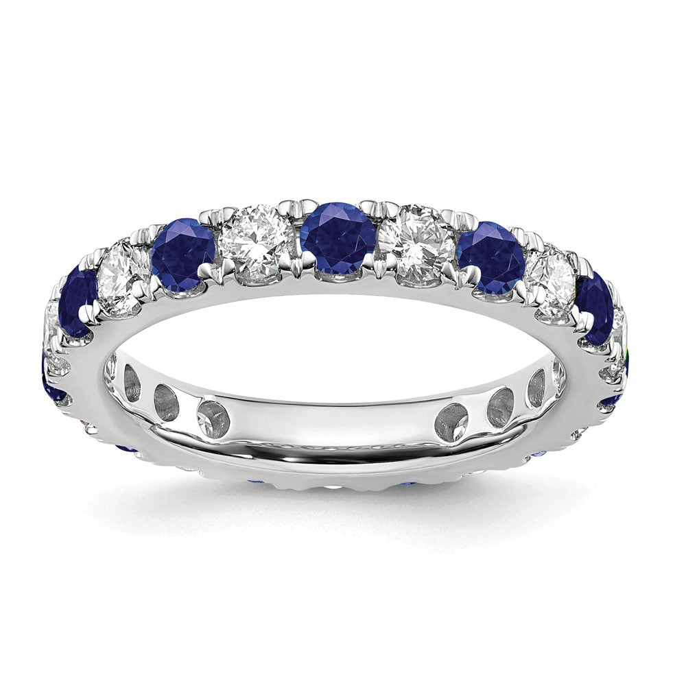 14K Weißgold Memoire-Ring mit 1 ct. im Labor gezüchtetem Diamant VS/SI+ G+ und im Labor gezüchtetem blauem Saphir