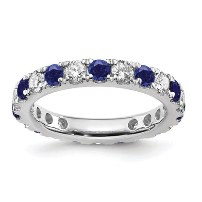 14K Weißgold Memoire-Ring mit 1 ct. im Labor gezüchteten Diamanten VS/SI+ G+ und im Labor gezüchteten blauen Saphiren