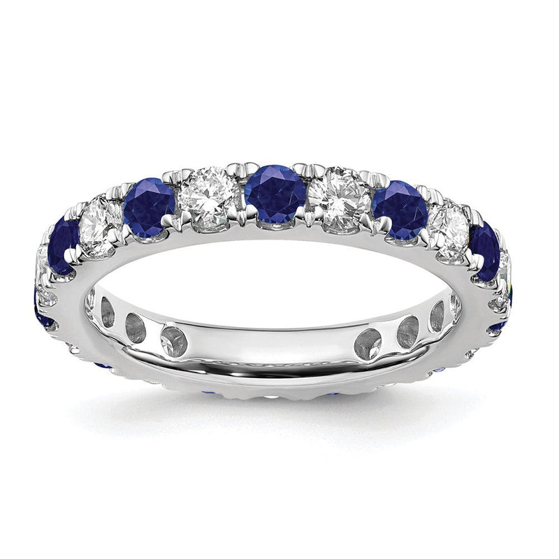 14K Weißgold Memoire Ring mit 1,2 ct. Laborgezüchteten Diamanten VS/SI+ G+ und Laborgezüchteten Blauen Saphiren