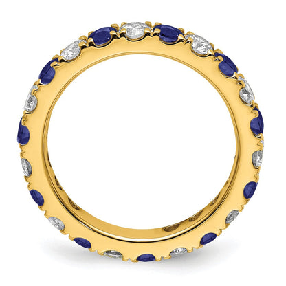 14K Gelbgold Memoire-Ring mit 1,2 ct. Laborgezüchteten Diamanten VS/SI+ G+ und Laborgezüchteten Blauen Saphiren
