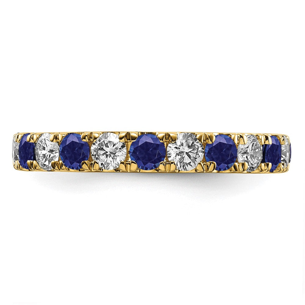 14K Gelbgold Memoire-Ring mit 1,2 ct. Laborgezüchteten Diamanten VS/SI+ G+ und Laborgezüchteten Blauen Saphiren