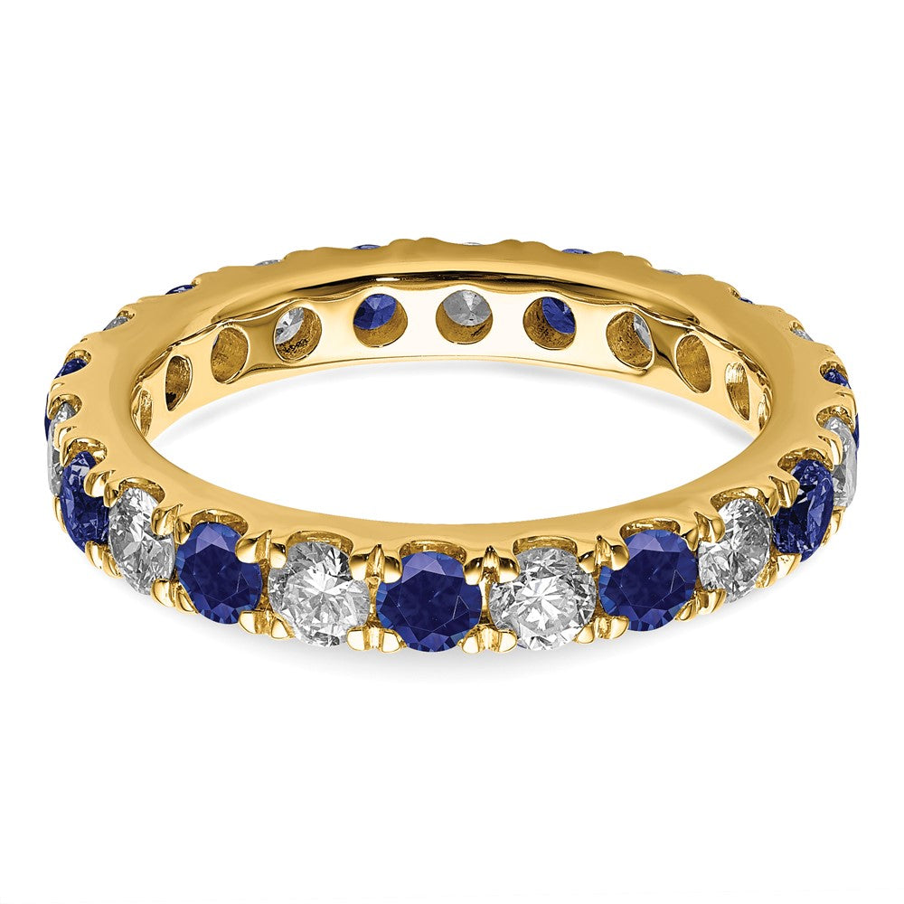 14K Gelbgold Memoire-Ring mit 1,2 ct. Laborgezüchteten Diamanten VS/SI+ G+ und Laborgezüchteten Blauen Saphiren